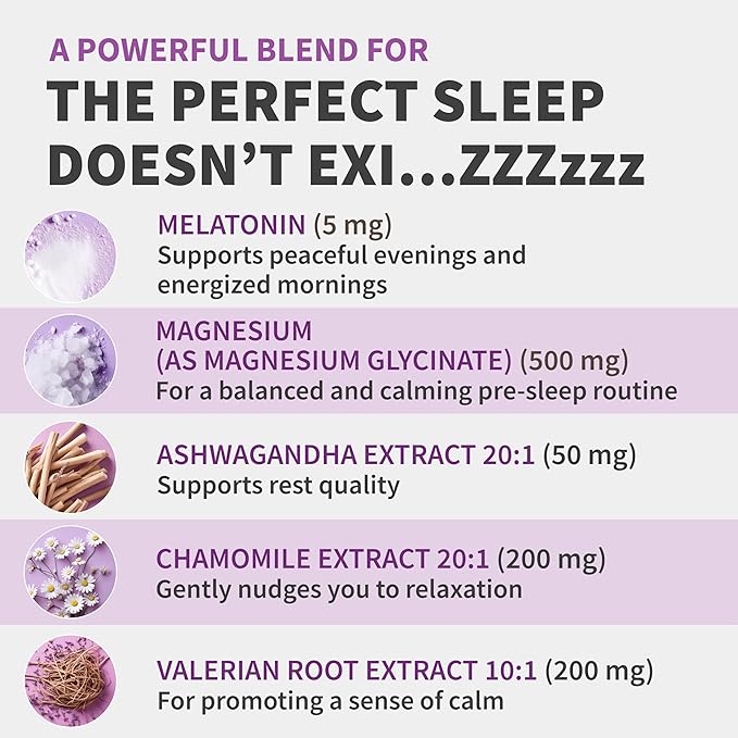 12-in-1 Melatonin Sleep Capsules - Natural Sleep Aids for Adults with Melatonin 5mg and Magnesium Glycinate 500mg, Sleep Aid with Ashwagandha, L Theanine, Valerian Root, GABA, 5-HTP (90ct, Pack of 1)