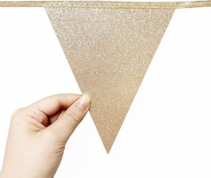 30Ft Champagne Gold Dusty Blue Beige Party Decorations Pennant Banner Flag Hanging Paper Triangle Bunting for Baby Shower Birthday Graduation Wedding Bachelor Retirement Nautical Party Supplies