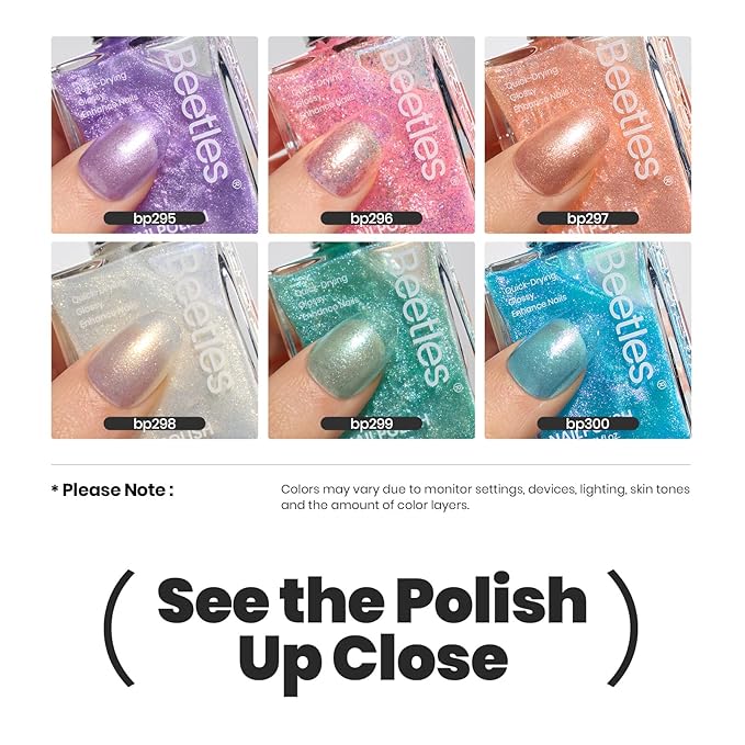 Beetles Chameleon Nail Polish Set, 6 Colors Dreamy Pastel Quick Dry Nail Polish,Glitter Colors Fingernail Polish DIY Nail Lacquer Nail Art Kit Home Gift for Women Girl