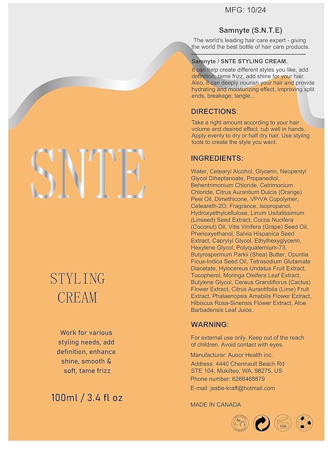 Samnyte Styling Cream, Non-greasy Travel Size Smoothing Cream for Women & Kids, Fragrance-Free Flyaway Control for Frizz & Baby Hair, Styling Products for Slick Back, Bun, Ponytail, Braiding