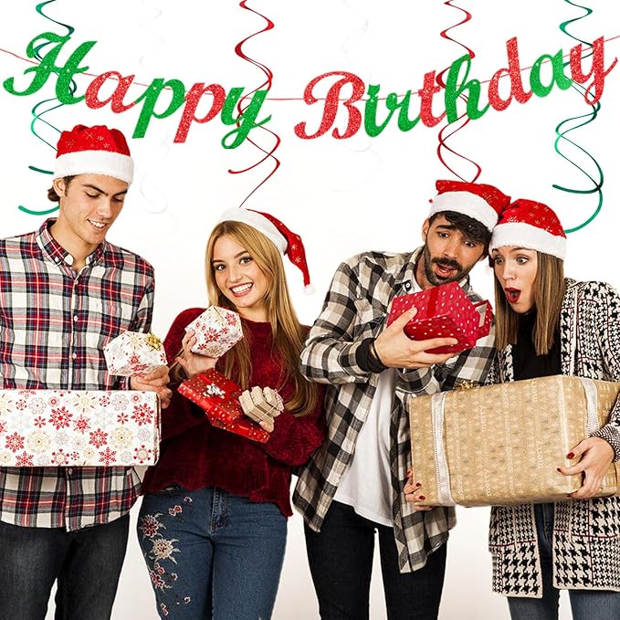 Red White Green Mexican Christmas Birthday Party-Decorations - 21pcs Happy Banner,Paper Lanterns Honeycomb,Tissue Pom Poms Flower Fan,Italian Kids Classroom Hanging Streamers Garland Decor Huglony