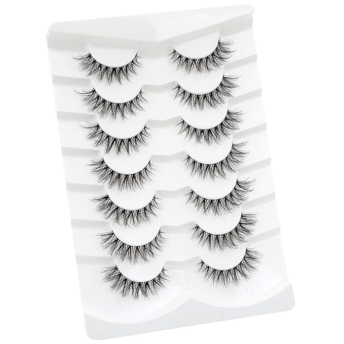 3D Clear Band False EyeLashes Natural Look Cat Eye Wispy Fake lashes Short Supernatural Cross Soft Reusable Lashes 7 Pairs-Happy Heartbeat(No.218)