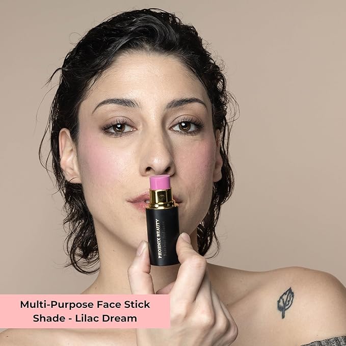 Cream Blush Stick by Phoenix Beauty – 3-in-1 Cheek, Lip & Eye Color | High Pigment, Hydrating Formula with Shea Butter & Hyaluronic Acid | Multi-Use Makeup Stick for Dewy Skin (Lilac, Regular)
