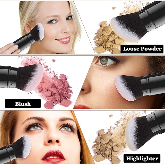 Falliny Retractable Kabuki Makeup Brush, Angled Travel Powder Blush Brush Foundation Makeup Brush with Cover for Blush, Sunscreen,Bronzer, Buffing, Concealer,Highlighter, Powder Cosmetics