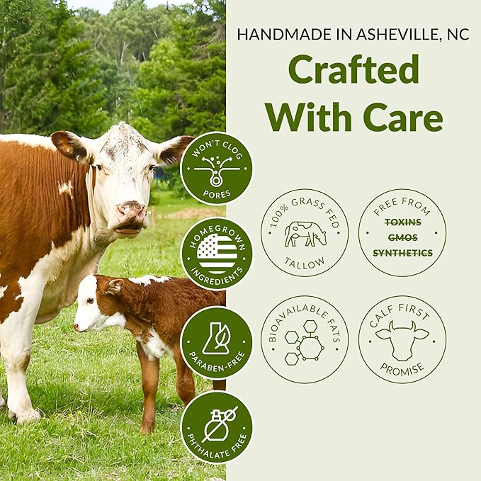 100% Grass Fed Tallow Balm with Colostrum & Emu Oil - Handmade Whipped Beef Tallow for Face and Body, Sensitive Skin Tallow Moisturizer made with True First Colostrum, (Unscented)