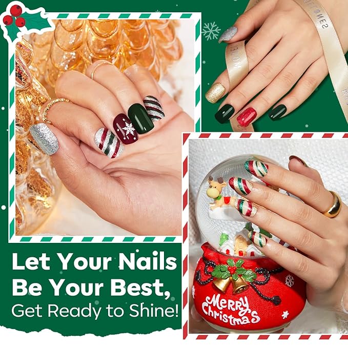 modelones Nail Polish Set 6 Colors Red Green Glitter Mini Nail polish Set Gold Silver Nail Polish Kit Quick Dry Manicure Nail Art Manicure DIY Home Salon Gift for Women Mom