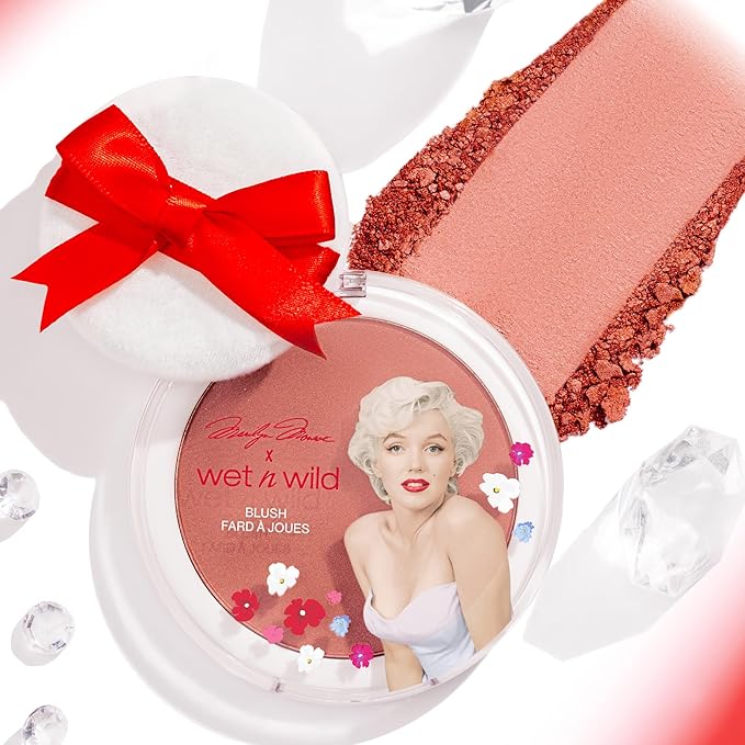 wet n wild Marilyn Monroe Collection Icon Blush – Velvety Pearlescent Powder Blush, Buildable & Blendable Formula Infused with Vitamin E, Includes Sponge Applicator, Cruelty-Free – Rose