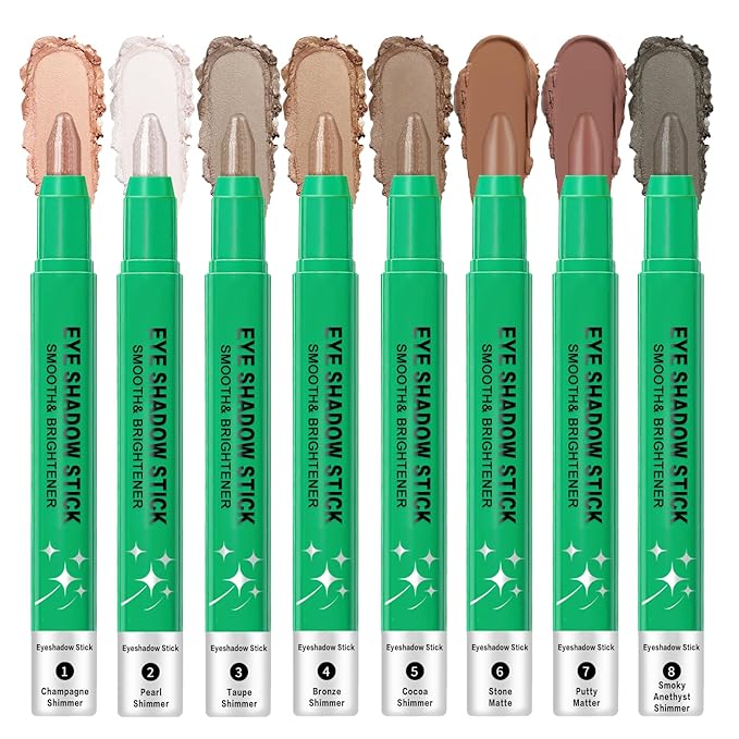 8PCS Eye Shadow Sticks,Shimmer Cream Eyeshadow Stick Set,Eye Brightener Stick,Lightweight Smooth Eye Shadow for Older Women,Teenagers,Middle-aged,Sombras Para Ojos,Eyeshadow Makeup