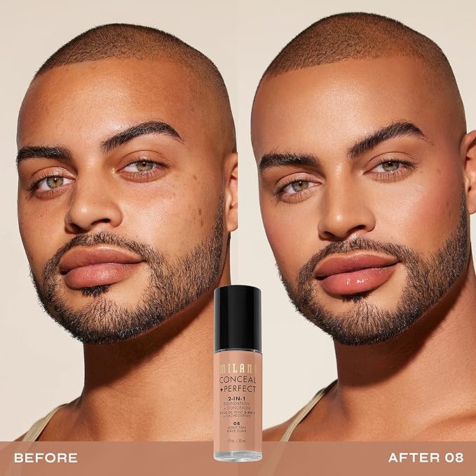 Milani Conceal + Perfect 2-in-1 Foundation + Concealer for a Flawless Complexion, Under Eye Corrector, Cover Redness and Imperfections, Waterproof and Sweatproof - Light Tan
