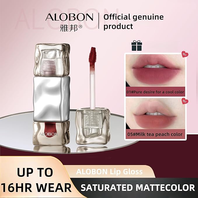 ALOBON Cream Lip Gloss Lipstick, Long-Lasting Color Development Cranberry Red Anti-Smudge Matte Lipstick (02 Hot Queen)
