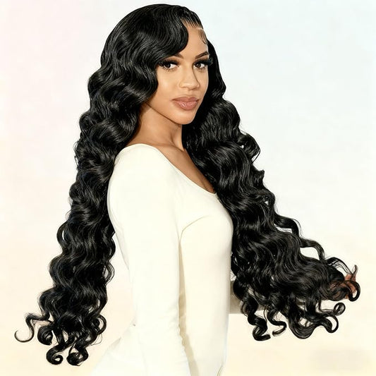 13x4 Human Hair Lace Front Wigs Loose Wave - Pre Plucked Hairline, 150% Density Ultra-Thin Transparent Lace, Glueless Design with Baby Hair for Women, 28 Inch