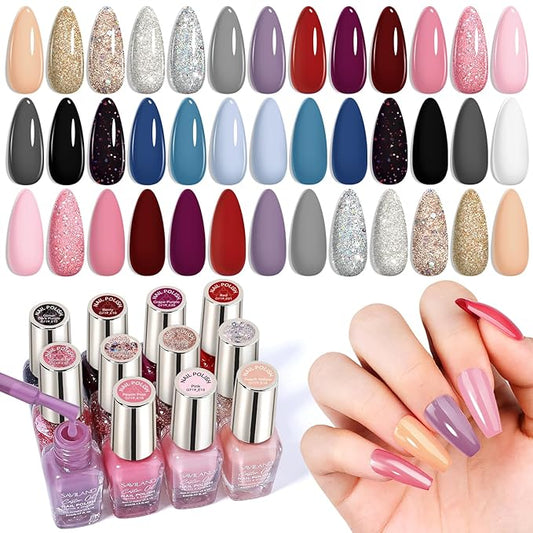 SAVILAND Nail Polish Set - 20pcs Classic Colors Quick-Dry Fingernail Polish,Regular Nail Lacquer Non-Gel Glitter & Solid Shades with Base Coat + Matte/Glossy Top Coats for Salon & Home Manicures