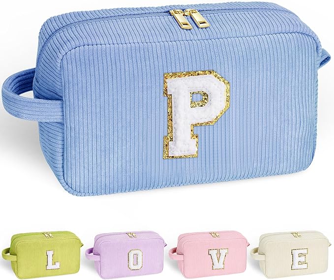 YOOLIFE Monogram Makeup Travel Bag - Initial Makeup Bag Makeup Brush Bag Preppy Makeup Bag Travel Must Haves Personalized Girlfriend Girl Granddaughter Friend Birthday Gifts for Women Her Letter P