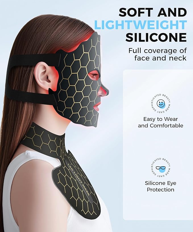 Yahi LED Face Mask Light Therapy, Red Light Therapy for Face, 7-1 Colors LED Facial Skin Care Mask, 175 High-Density Light Beads, Black
