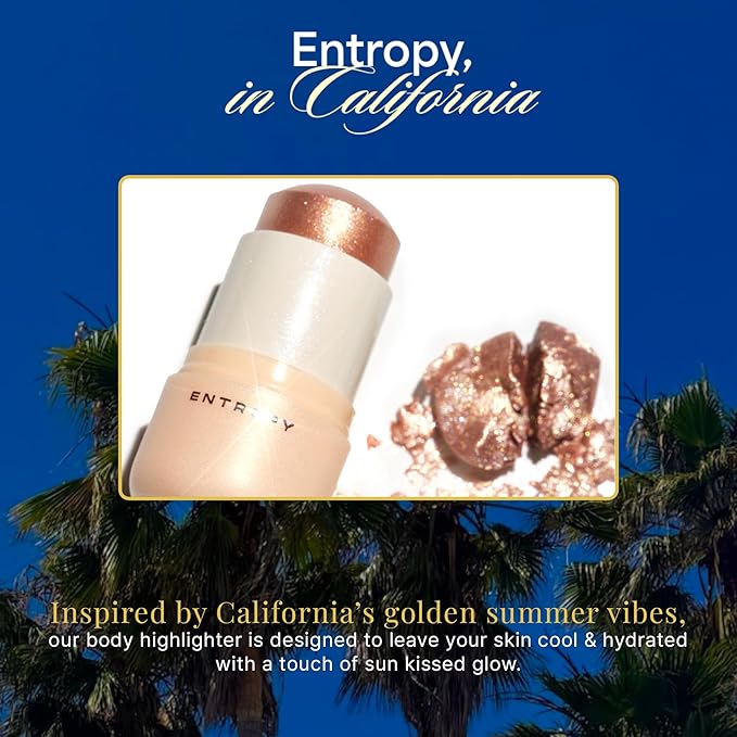 ENTROPY MAKEUP Cool Stick Body Highlighter Golden Hour, 70% Water-Rich Skincare Formula, Jelly Gel Texture, Crystal Silver & Gold Pearl Glow, Lightweight Cooling Hydration, Compact Precise Application