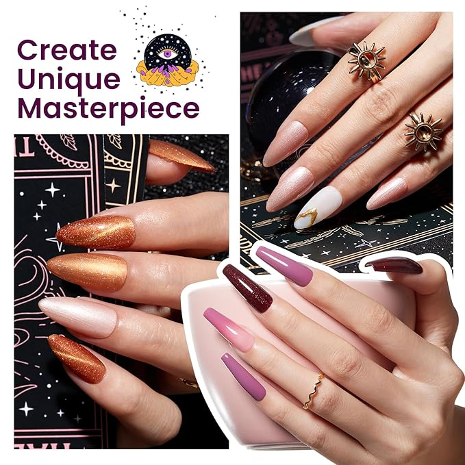 Beetles Cat Eye Gel Nail Polish Set, 6 Colors Brown Purple Glitter Nude Sparkle Stunning Champagne Burgundy Gold lavender Magnetic Effect Nail U v Gel Polish Art Design Gifts for Women