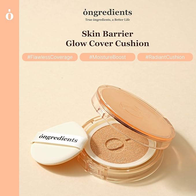 Skin Barrier Glow Cover Cushion, All-day Coverage, Glow Finish, Lightweight, Skincare-Like Texture, Non-cakey Makeup, Korean Cushion Foundation (#15C Dew at Dawn, 0.49 oz)