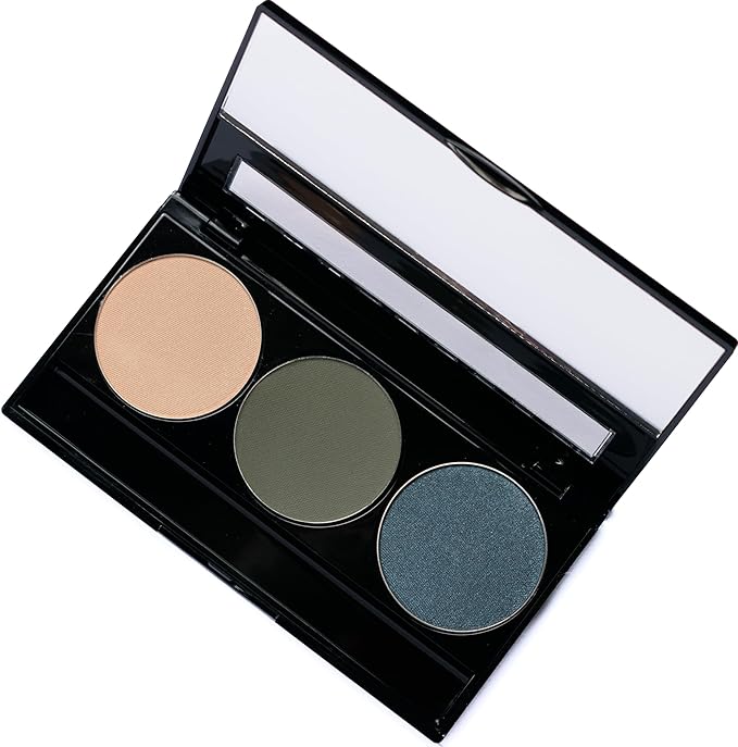 Off White, Matte Medium Green, and Glitter Navy Blue Green Vegan Eyeshadow Trio Palette; Talc, Paraben & Cruelty Free
