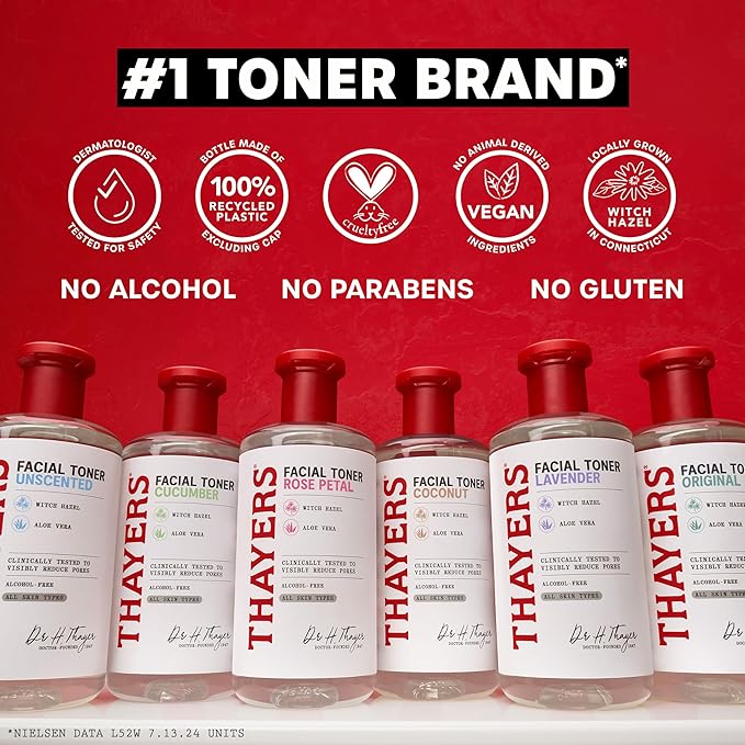 THAYERS Alcohol-Free, Hydrating, Unscented Witch Hazel Facial Toner with Aloe Vera Formula, Vegan, Dermatologist Tested and Recommended, 12 Oz (Packaging May Vary)