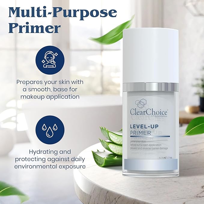 Clear Choice Level-Up Primer 1.7oz β Lightweight Face Primer with Antioxidants, Hydrates & Protects, Smooths Skin for Makeup Application, PABA-Free