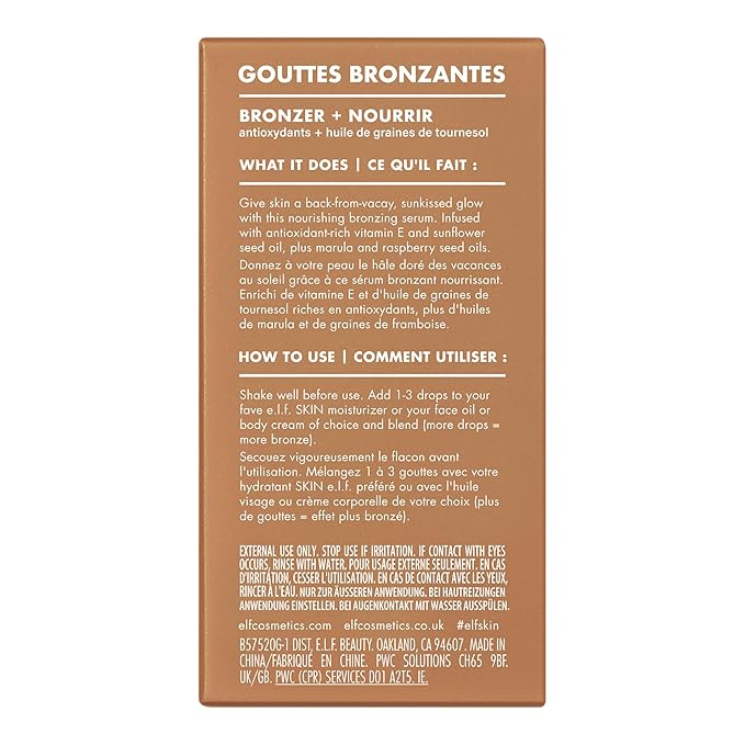 e.l.f. SKIN Bronzing Drops, Liquid Bronzer For Face & Skin, Creates A Sun-Kissed Glow, Infused With Vitamin E, Vegan & Cruelty-Free, Rose Gold