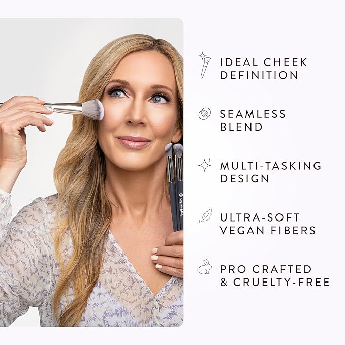 BK BEAUTY - ANGIE HOT & FLASHY A507 ANGLED BLUSH BRUSH – For Blush, Bronzer & Contour, Fluffy Angled Brush for Seamless, Streak-Free Finish