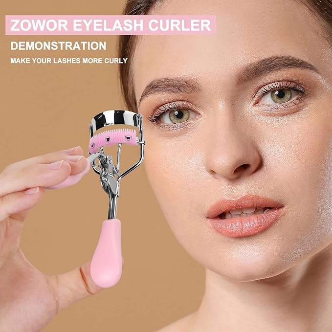 Eyelash Curler with 5PCS Silicone Refill Pad Fit All Eye Shape Curved Eyelash Curler,Natural and Long Lasting Lash Curler for Women Make Up Gift(Light Pink)