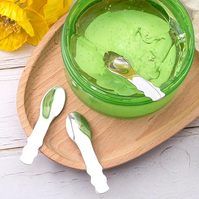 3pcs Mini Metal Makeup Spatula, Reusable Cosmetic Cream Spatulas Spoon, Skincare Scoop Applicator Facial Massage Beauty Tools for Mixing and Sampling Face Eye Cream- Silver