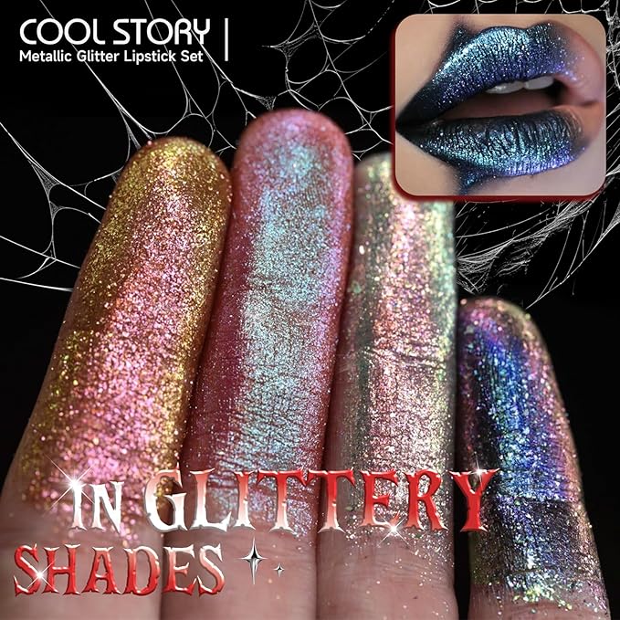 Metallic Glitter Lipstick Set Shimmering Colors (Set-E)