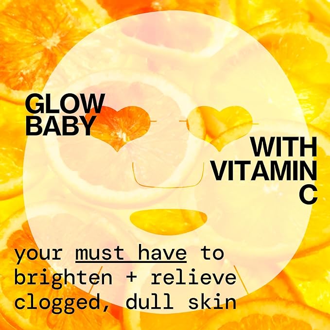 Pacifica Sheet Face Mask - 12 Pack - Glow Baby Brightening Facial Mask w/Vitamin C, Aloe & Kelp – Cooling Mask for Dark Spots & Fine Lines - Clean Beauty Vegan & Cruelty-Free Dermatologist Tested