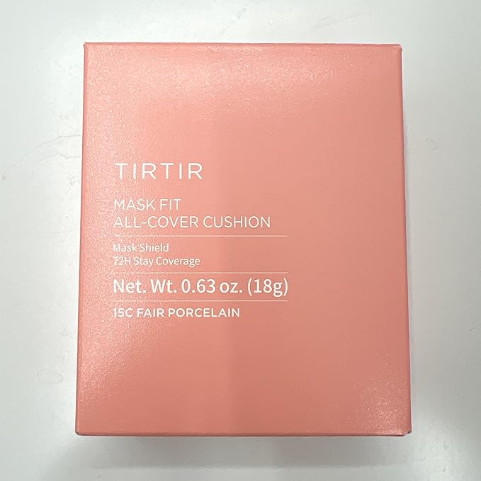 TIRTIR Mask Fit All Cover Pink Cushion Foundation | High coverage, Velvety Matte Finish, Lightweight, Flawless, Corrects Redness, Korean Cushion (#15C Fair Porcelain, Full Size, 0.63 Fl Oz)