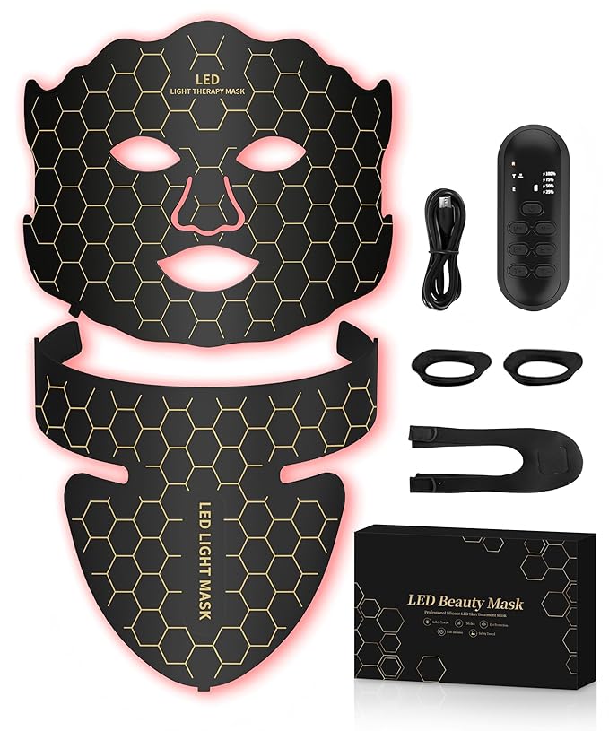 Yahi LED Face Mask Light Therapy, Red Light Therapy for Face, 7-1 Colors LED Facial Skin Care Mask, 175 High-Density Light Beads, Black