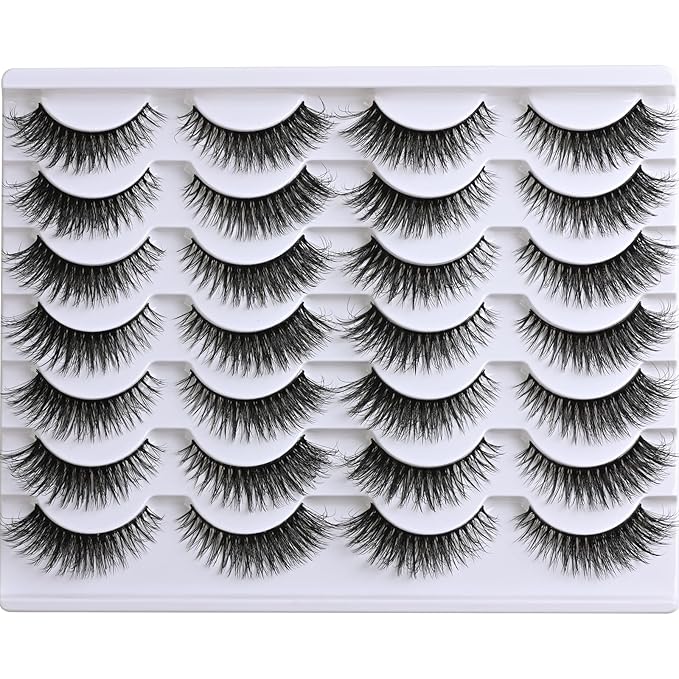 Wispy Eyelashes Natural Cat Eye Lashes Short Mink Lash Strips Fluffy Fake Cateye Eyelash 14 Pairs False Volume Eye Lash Pack Natural Look