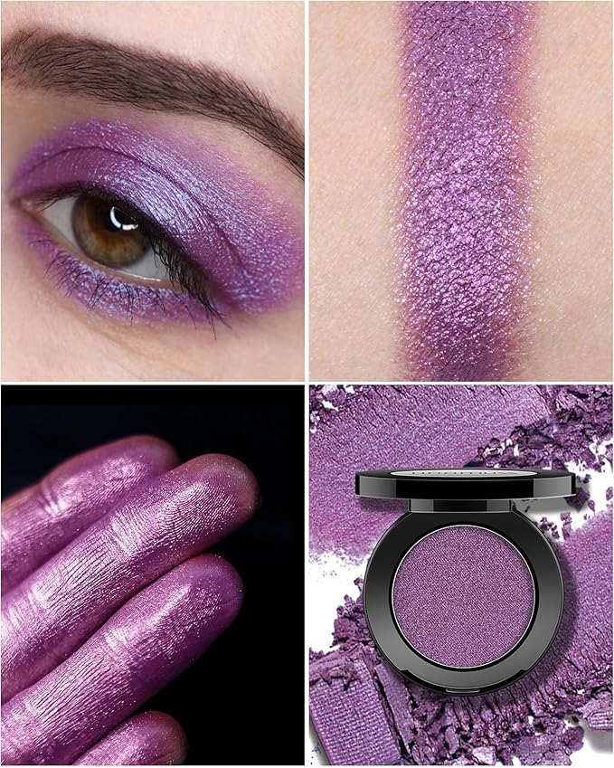 Purple Eyeshadow Shimmer Handmade Pressed Eyeshadow Palette, Long Lasting With No Creasing Pigmented Intense Color Purple Eye Shadow- ShimmerPurple