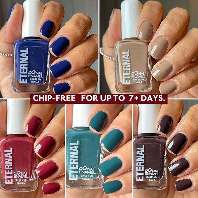 Eternal Beige Nail Polish Set for Women (ELEGANT) - Red Nail Polish Set for Girls - Lasting & Fast Dry Blue Regular Nail Polish for Home DIY Manicure Pedicure - Made in USA, 13.5mL (Set of 5)