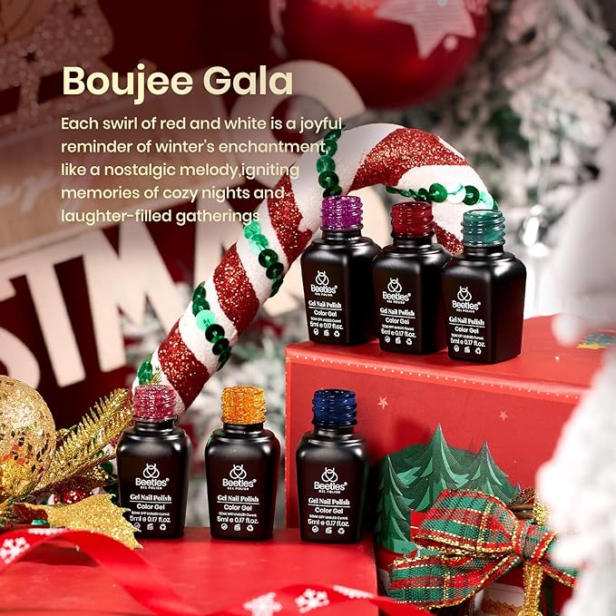 Beetles Fall Gel Nail Polish Kit, 6 Colors Gold Green Burgundy Red Glitter Gel Polish Soak Off Uv Nail Lamp Cured Holiday Nail Gel DIY Home Manicure Kit Gifts for Women Girls