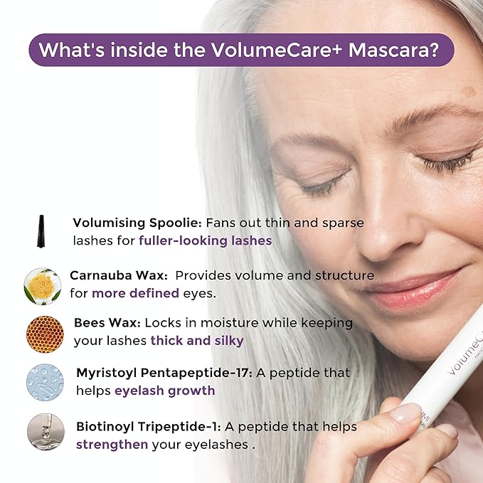 Rumi Cosmetiques VolumeCare+ Mascara For Older Women - Extreme Length and Volume 2-in-1 Formula - No Clumps, Long-Wearing, Hypoallergenic Mascara For Sensitive Eyes (Natural Black)