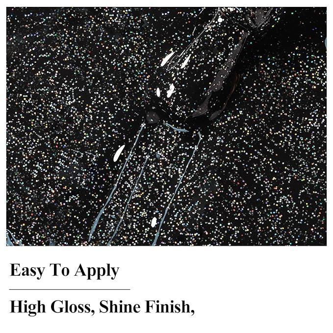 Nail Polish Quick Dry, Black Glitter Nail Lacquer Air Fast Drying, Sparkle Mooncat Nail Pigment Oil-based High Coverage Holographic Fingernail Concealer Polish, 1PC 12ML Long Wear