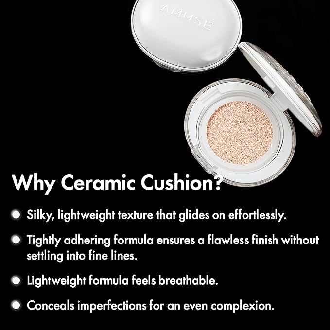 Amuse SEOUL Ceramic Skin Perfector Cushion Foundation | Long-lasting, Lightweight, Semi-matte, Flawless Coverage, Hypoallergenic, Vegan, Korean Beauty (15g / 0.52oz.) (1.5 NATURAL)