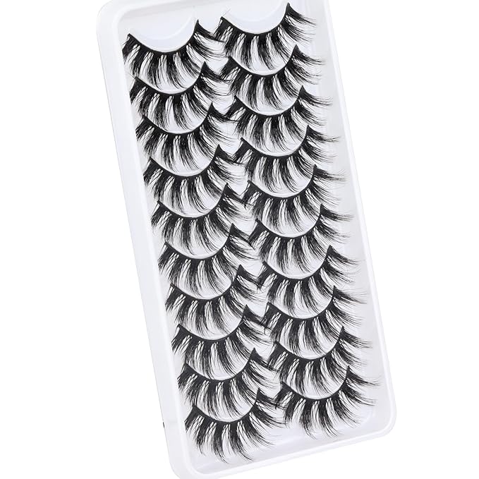 Veleasha Lashes Fluffy Wispy Faux Mink Eyelashes Criss-cross False Lashes 10 Pairs Pack Fake Eyelashes for Women (3D07)