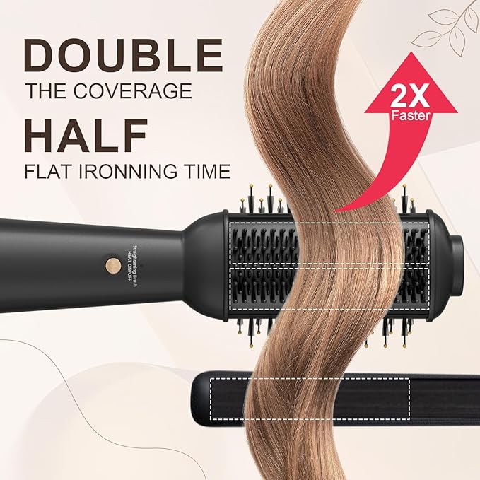 110-120V Upgraded Hair Straightener Brush Blowout Brush Dryer for Black Hair, One-Step Hair Trends Hot Air Brush Styler with Heated Comb, 60mm Oval Barrel for Drying Straightening Volumizing