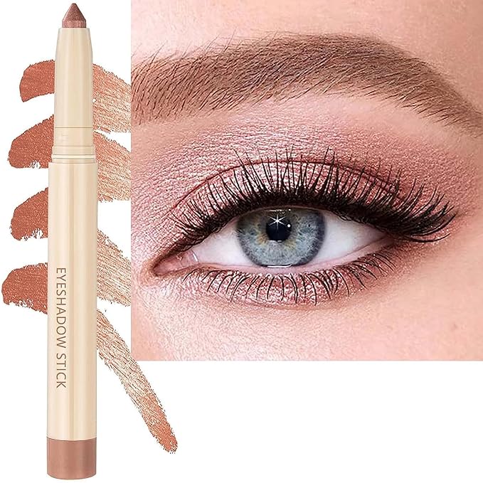 Rose Gold Eyeshadow Stick, Smooth Cream Shimmer Eyeshadow Pencil, Waterproof Long Lasting High Pigmented Hypoallergenic Eye Shadow Highlighter Stick Create Multi-Dimension Eyes Look(15# Rose Gold)
