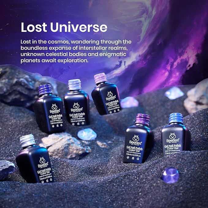 Beetles Purple Gel Polish Set, 6Pcs Purple Blue Gel Polish Silver Glitter Nail Gel Fall Winter Lost Universe Soak Off UV LED Nail Lamp Manicure DIY Home Gift for Women