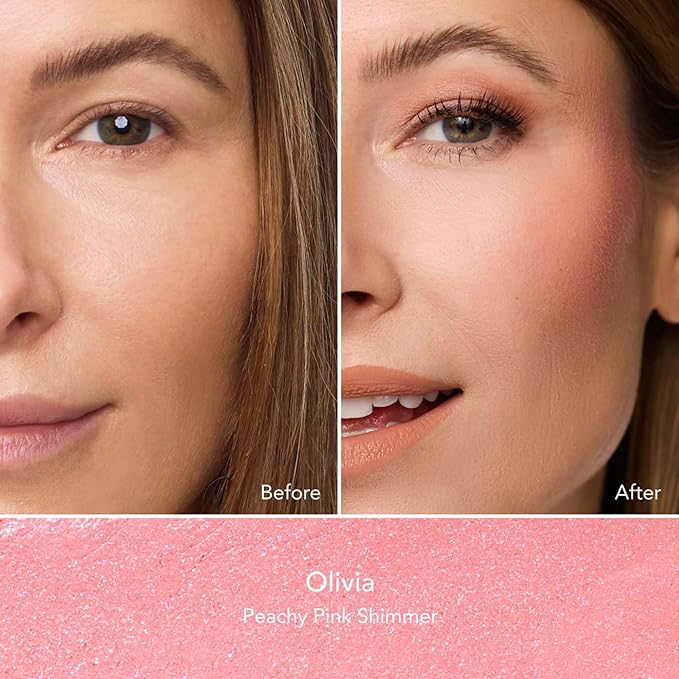 Thrive Causemetics Triple Threat Color Stick: Cream Blush Stick with Vitamin E, Evening Primrose Oil, Waterproof Smudge Proof Face Makeup, Olivia (Peachy Pink Shimmer)
