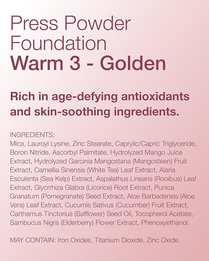 Mineral Fusion Pressed Powder Foundation - Matte Finish Face Powder for Med/Tan Skin with Yellow Undertones - Age Defying Natural Makeup - Talc Free, Vegan, Hypoallergenic (Warm 3)