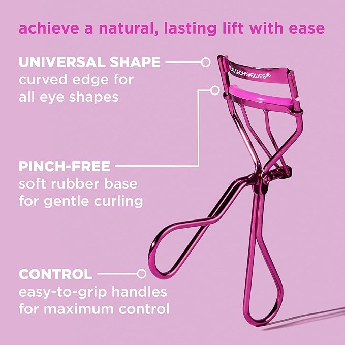 Real Techniques Miracle Eyelash Curler, Gentle Lash Tool for Lifted Lashes, Use with Mascara for Extra Volume, Travel-Size Lash Curler, Comfort Grip & Pinch-Free Design, Pink, Cruelty-Free, 1 Count