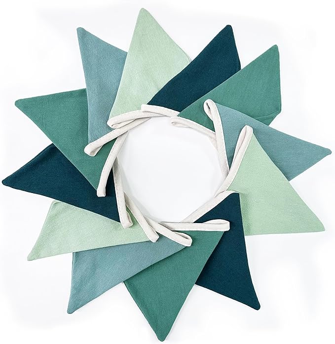 2 Sets of Gradient Dark Green Pennant Banner 24Pcs Nursery Garland Flags Sage Green Fabric Linen Triangle Streamers for Baby Room Decor Kids Jungle Safari Birthday Baby Shower Boho Party Decorations