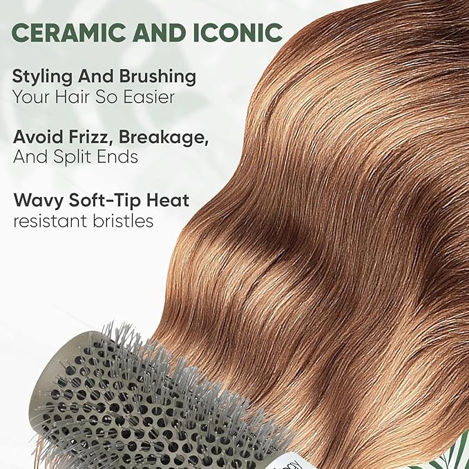 Round Brush Set, 45&53mm Barrel with 4 Clips – Round Brush for Blow out with Flexible Nylon 66 Bristles Nano Ionic Heat Resistant Tech for Professional Curling, Styling & Shining Texture