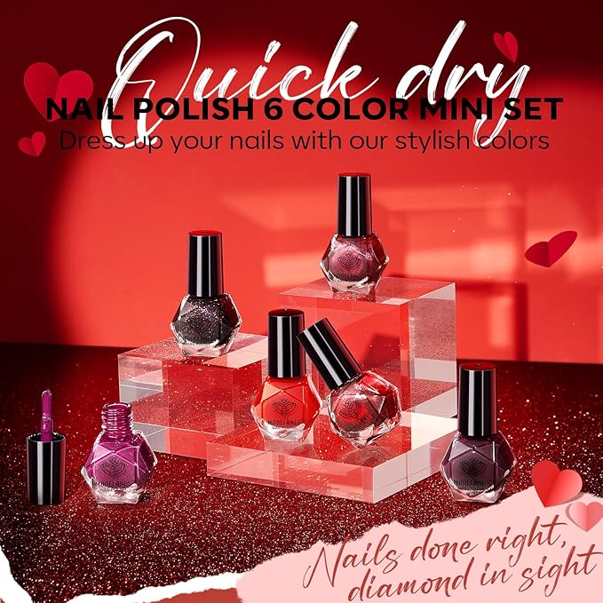 modelones Nail Polish Set 6 Colors, Dark Red Christmas Cat Eye Burgundy Glitter Quick Dry Mini Nail Lacquer Kit Magnetic Maroon Purple Cherry DIY Home Nail Art Manicure Gifts for Women Girls