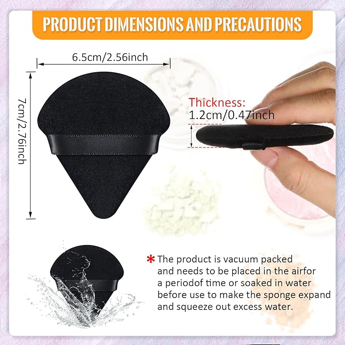 Meanplan 100 Pcs Powder Puff Face Soft Makeup Sponge Triangle Powder Puffs for Loose Velour Cosmetic Foundation Wet Dry Sponge Makeup Tools(Black)